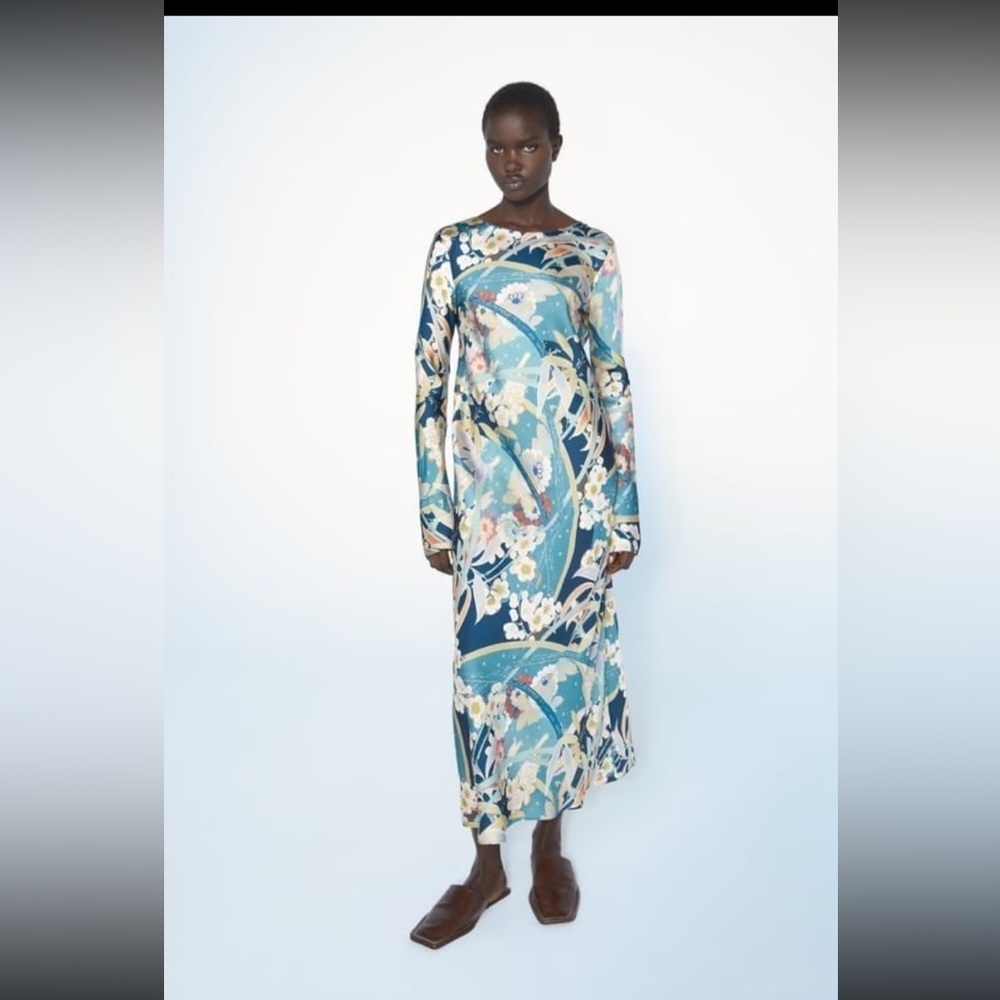 Zara satin effect print dress